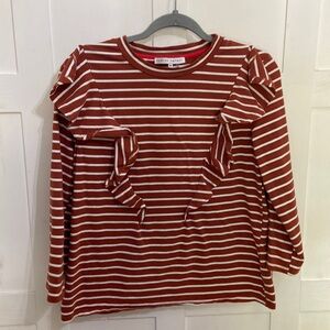 English Factory Brown Rust Striped Ruffle 3/4 Sleeve Women’s Top Size Medium